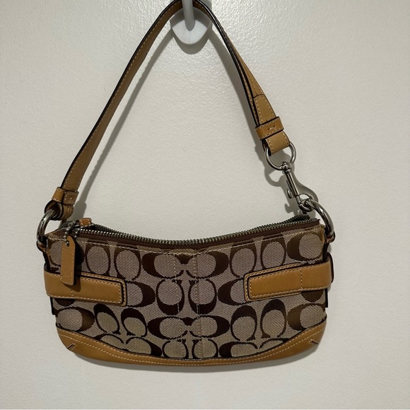 Coach signature brown and khaki mini bag baguette - Picture 3 of 7